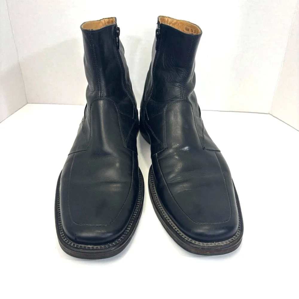 Vtg Kenneth Cole Collection Ankle Boots Mens 8.5 Black Leather Zip Italy Square